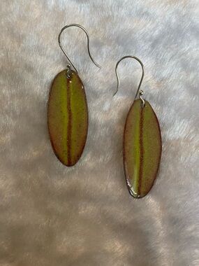 🍀925 Handmade Enamel Oval Drop Earrings in Green and Brown